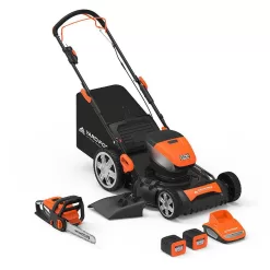 YARD FORCE 60-Volt Cordless Lithium-Ion Mower Chainsaw 4.0 mAh Battery, 2.5 mAh Battery and Charger Combo Kit (5-Tool)