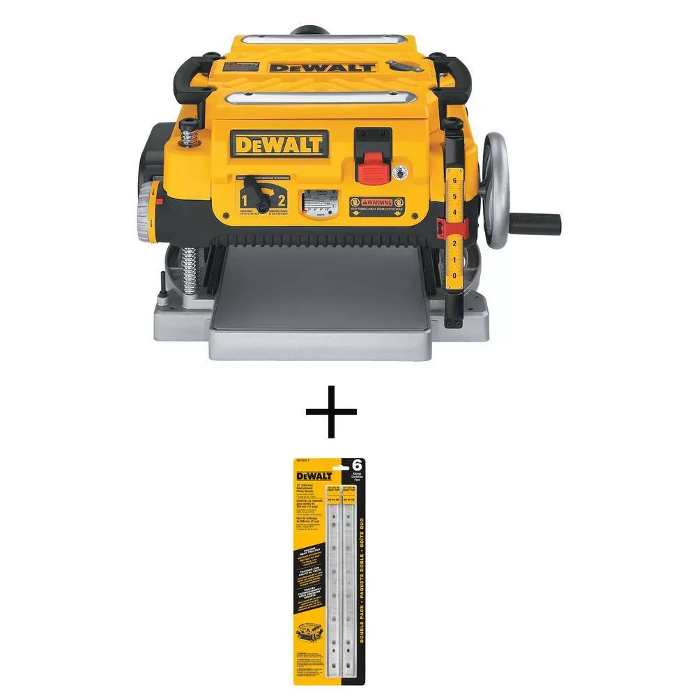 DEWALT 15 Amp Corded 13 in. Planer with 13 in. Heat Treated Double Sided Replacement Planer Knives (2 Pack)