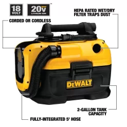 DEWALT 20V MAX 2 Gal. Cordless/Corded Wet/Dry Vacuum and (1) 20V MAX XR Lithium-Ion Premium 4.0Ah Battery