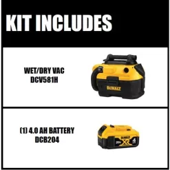 DEWALT 20V MAX 2 Gal. Cordless/Corded Wet/Dry Vacuum and (1) 20V MAX XR Lithium-Ion Premium 4.0Ah Battery