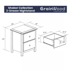 Shaker 2-Drawer Bedside Nightstand, Solid Wood with Walnut Finish