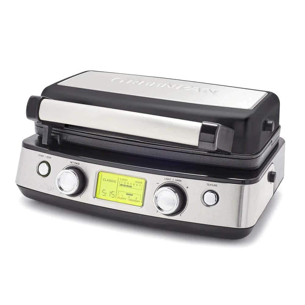 GreenPan Elite 2-Square Belgian & Classic Waffle Iron, Healthy Ceramic Nonstick Aluminum Dishwasher Safe Plates