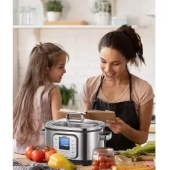 HOUSNAT 10 in 1 Programmable Cooker, 6Qt Stainless Steel, Rice Cooker, Yogurt Maker, Delay Start, Steaming Rack and Glass Lid