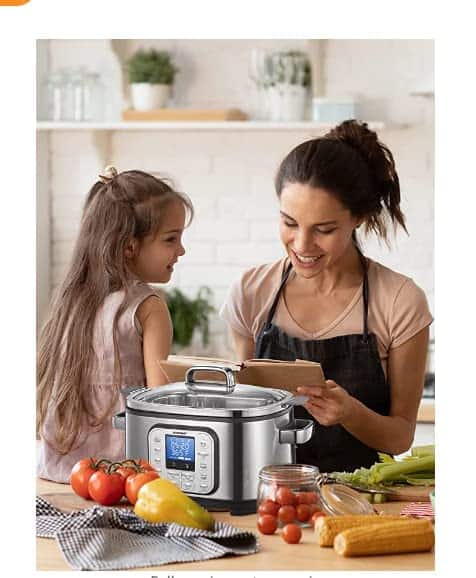 HOUSNAT 10 in 1 Programmable Cooker, 6Qt Stainless Steel, Rice Cooker, Yogurt Maker, Delay Start, Steaming Rack and Glass Lid
