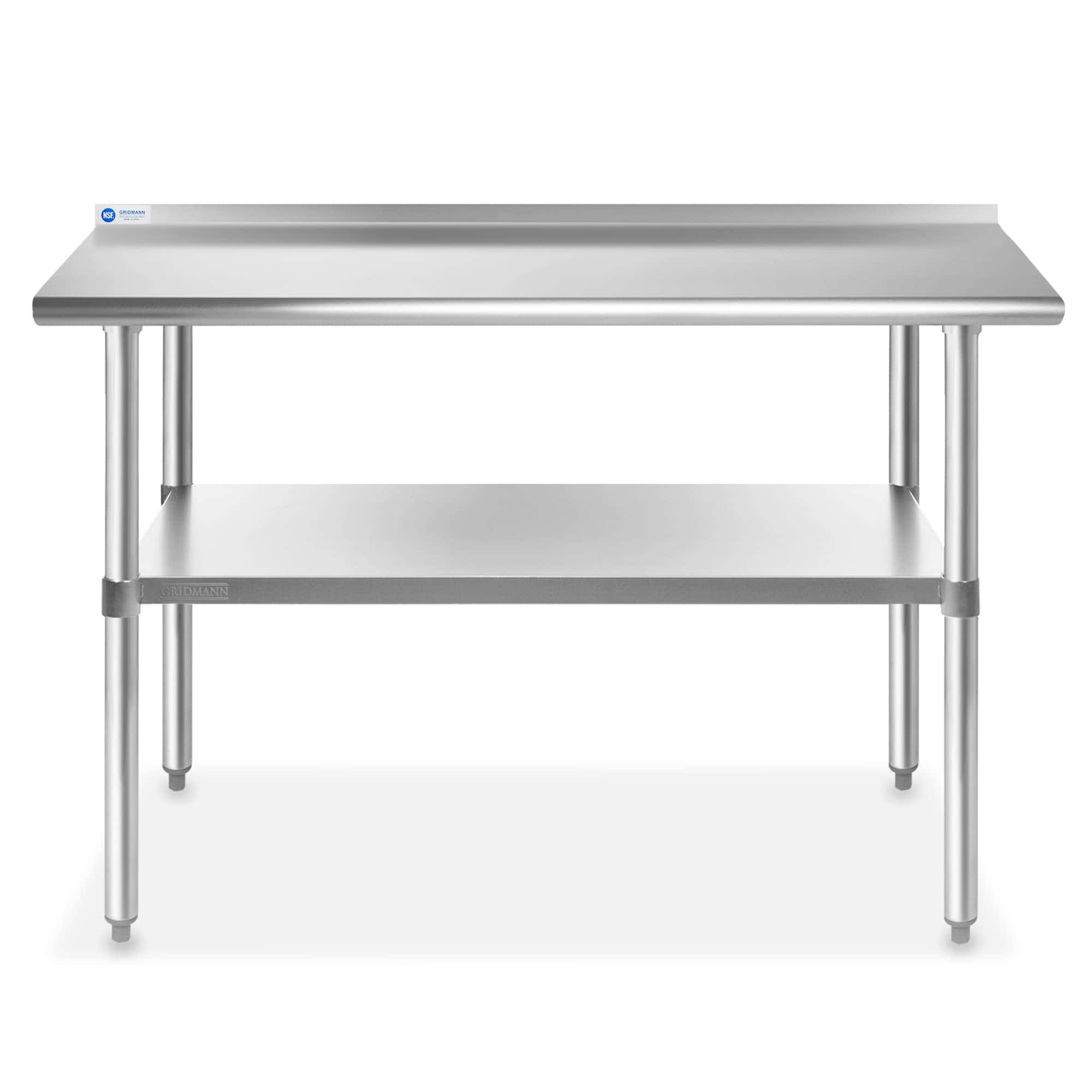 GRIDMANN Stainless Steel Kitchen Prep Table 48 x 24 Inches with Backsplash & Under Shelf, NSF Commercial Work Table