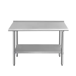 ROCKPOINT Stainless Steel Table for Prep & Work with Backsplash 48x24 Inches, NSF Metal Commercial Kitchen Table