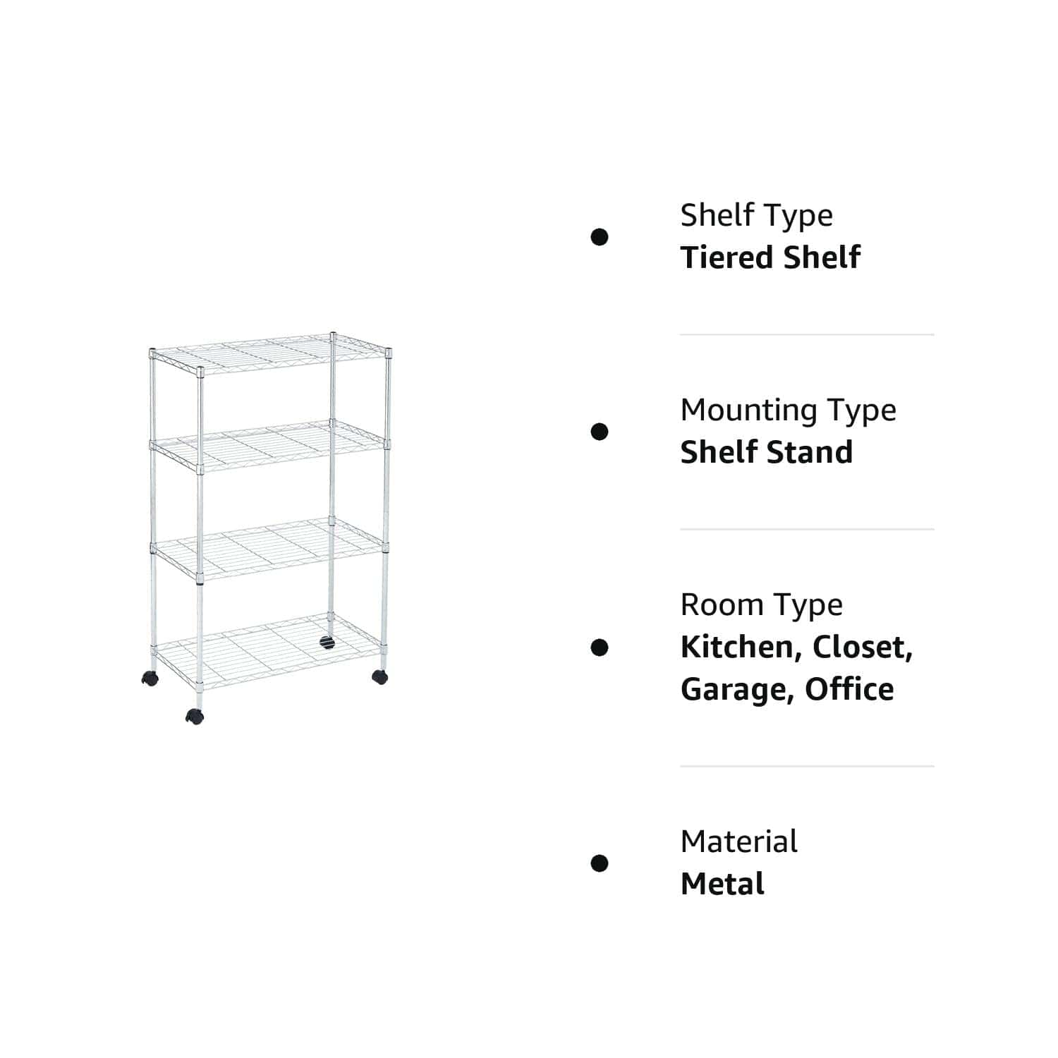 Displays By Jack 4 Tier Wire Shelving Unit Storage Rack, Metal Heavy Duty Utility Organizers, Chrome, 14"W x 30"L X 48"H