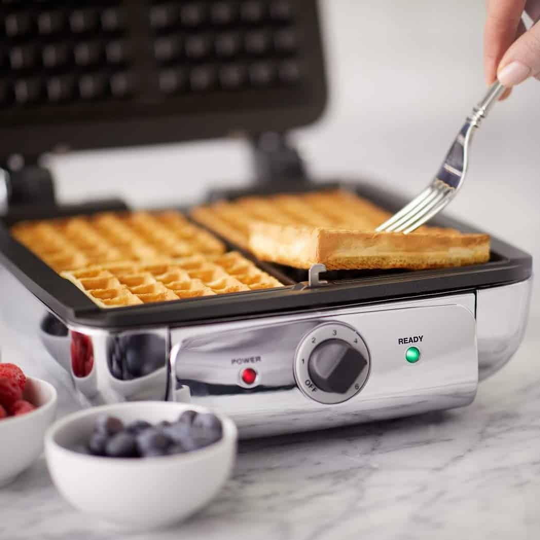 All-Clad Electrics Stainless Steel Waffle Maker 4 Section Nonstick, Upright Storage 1600 Watts 6 Browning Levels