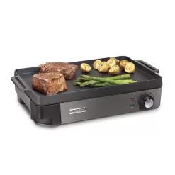 Cast Iron Indoor Electric Grill & Griddle, 10" x 16" Preseasoned Cooking Surface, Adjustable Temperature up to 450° F, Black (38560)