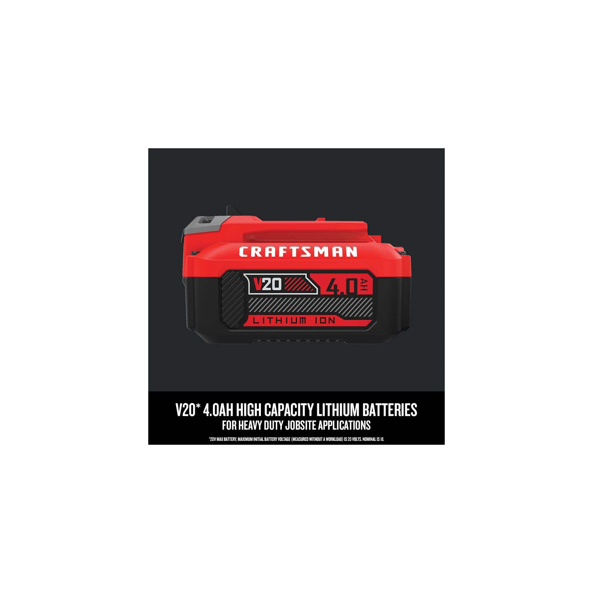 Craftsman V20 Battery and Charger, for Power Tool Kits and Outdoor Tools, 4.0 Ah, Lithium Ion Battery (CMCB204-CK)