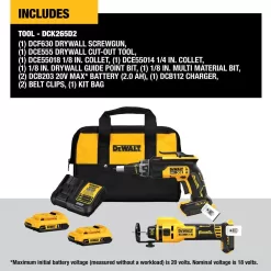 DEWALT 20V MAX XR Brushless Drywall Screwgun and Cut-Out Tool Combo Kit (2.0Ah) (DCK265D2)