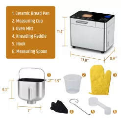 Razorri Bread Maker Machine Stainless Steel UL Certified, Nonstick Bread Pan, 3 Crust Colors and 3 Loaf Sizes