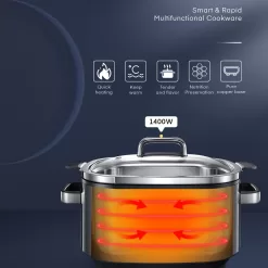 HOUSNAT 10 in 1 Programmable Cooker, 6Qt Stainless Steel, Rice Cooker, Yogurt Maker, Delay Start, Steaming Rack and Glass Lid