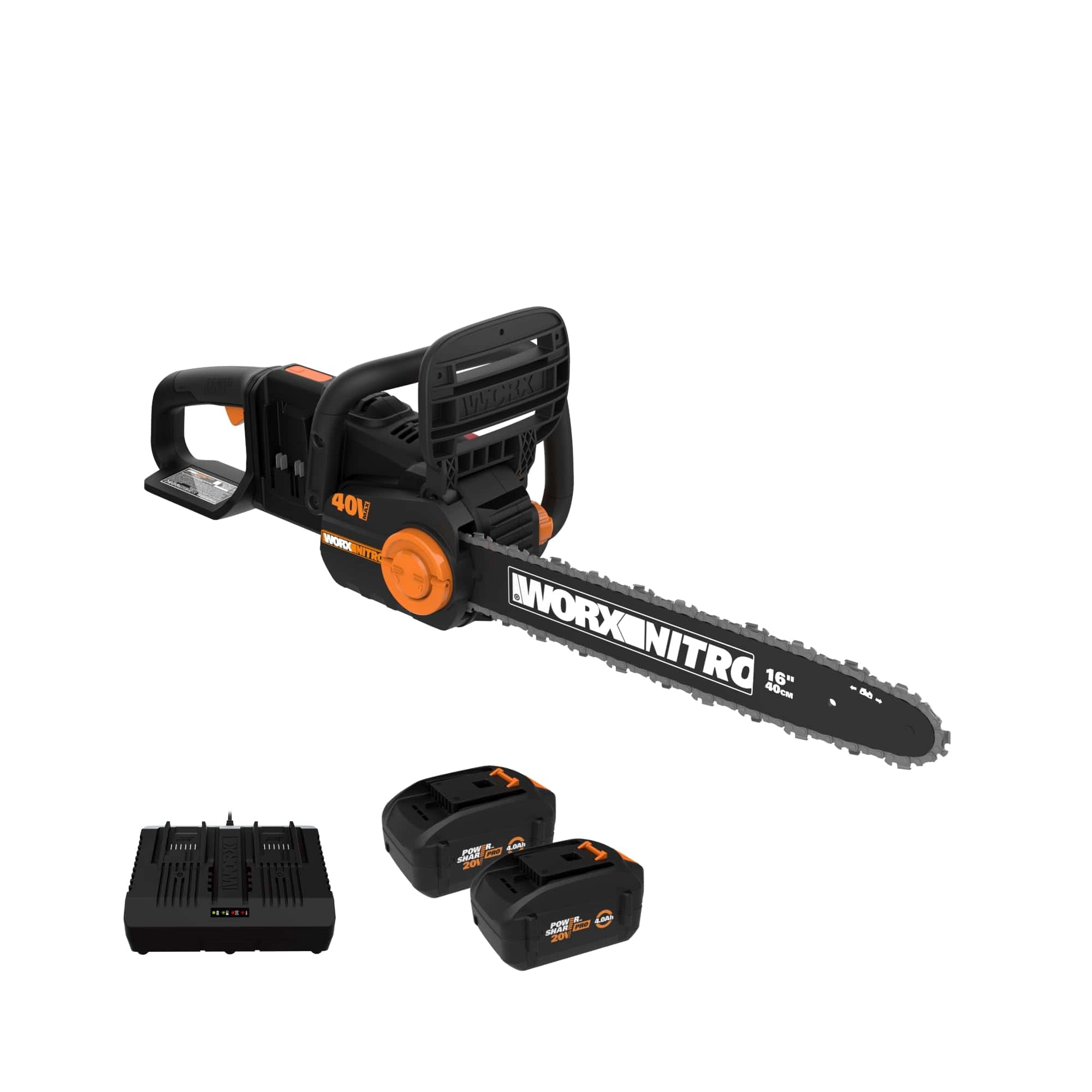 Worx Nitro 40V 16" Cordless Chainsaw WG385 Power Share Battery Chainsaw 59 ft/s Chain Speed Dual Safety Protection