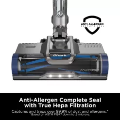 Shark IZ363HT Anti-Allergen Pet Power Cordless Stick Vacuum Self-Cleaning Brushroll, PowerFins, 50min Runtime, Blue