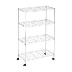 Displays By Jack 4 Tier Wire Shelving Unit Storage Rack, Metal Heavy Duty Utility Organizers, Chrome, 14"W x 30"L X 48"H