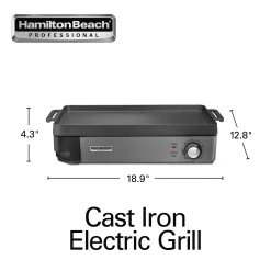 Cast Iron Indoor Electric Grill & Griddle, 10" x 16" Preseasoned Cooking Surface, Adjustable Temperature up to 450° F, Black (38560)