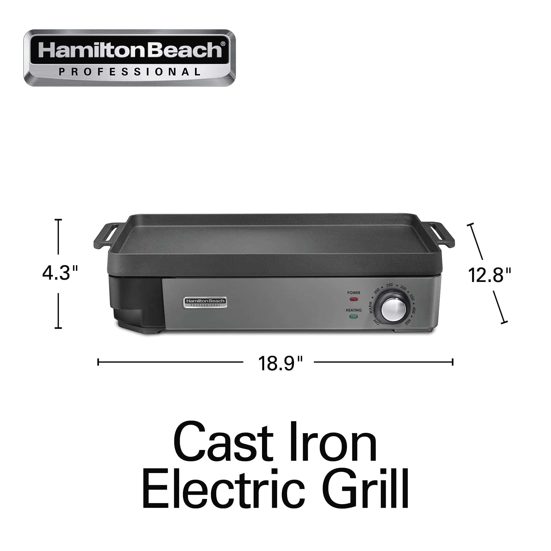 Cast Iron Indoor Electric Grill & Griddle, 10" x 16" Preseasoned Cooking Surface, Adjustable Temperature up to 450° F, Black (38560)