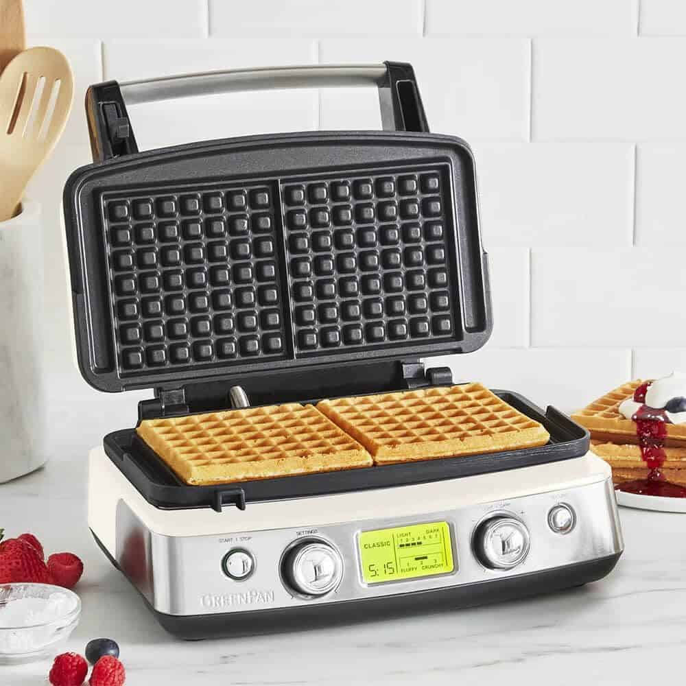 GreenPan Elite 2-Square Belgian & Classic Waffle Iron, Healthy Ceramic Nonstick Aluminum Dishwasher Safe Plates