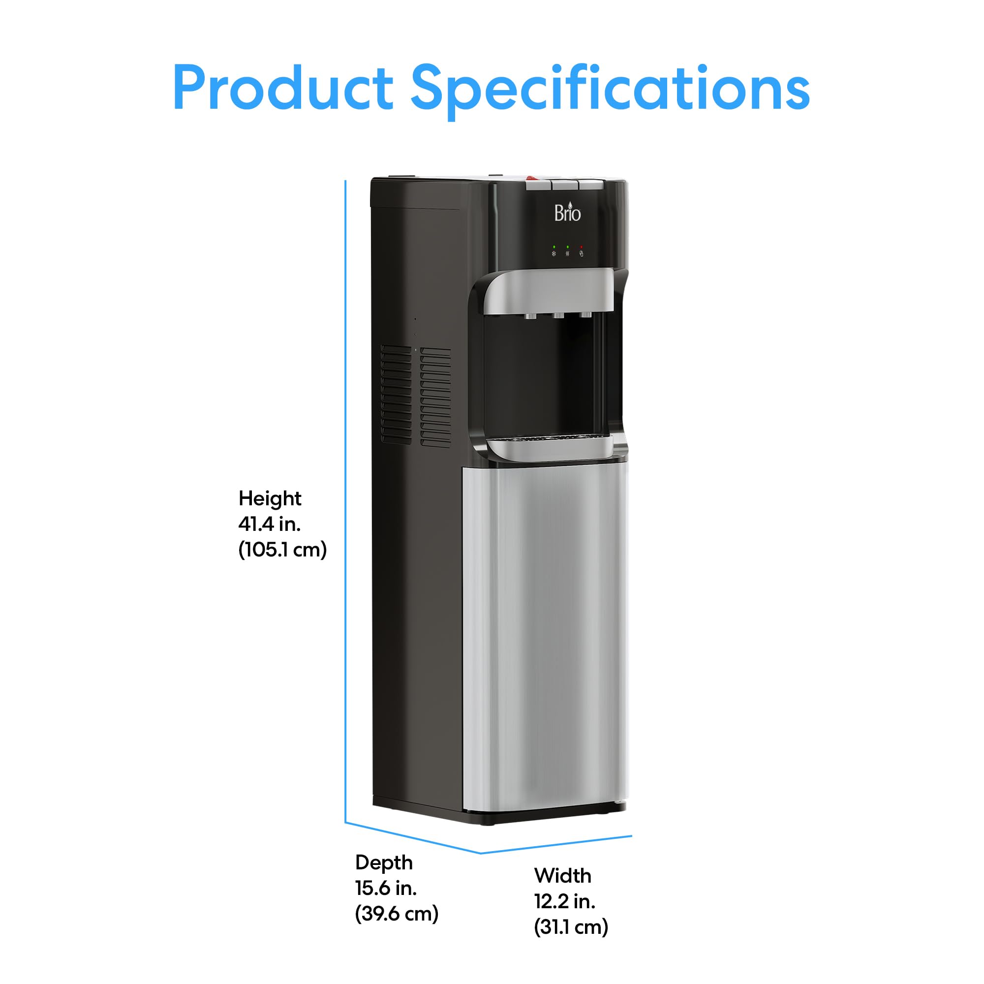 Brio Bottom Loading Water Cooler Dispenser for 5 Gallon Bottles - 3 Temperatures, Stainless Steel - Image 2