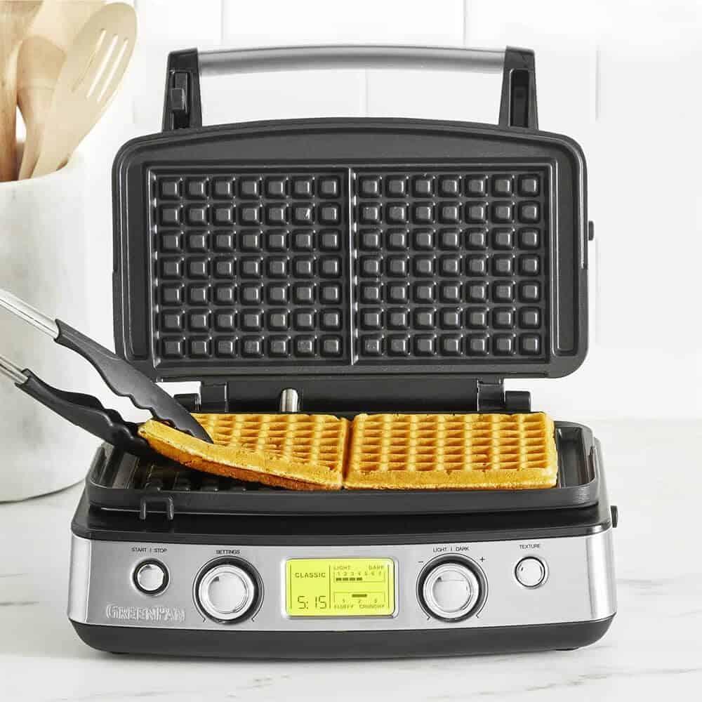 GreenPan Elite 2-Square Belgian & Classic Waffle Iron, Healthy Ceramic Nonstick Aluminum Dishwasher Safe Plates