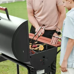 Royal Gourmet CC1830V 30 Barrel Charcoal Grill with Wood-Painted Side Front Table, 627 Square Inches Cooking Space, Black