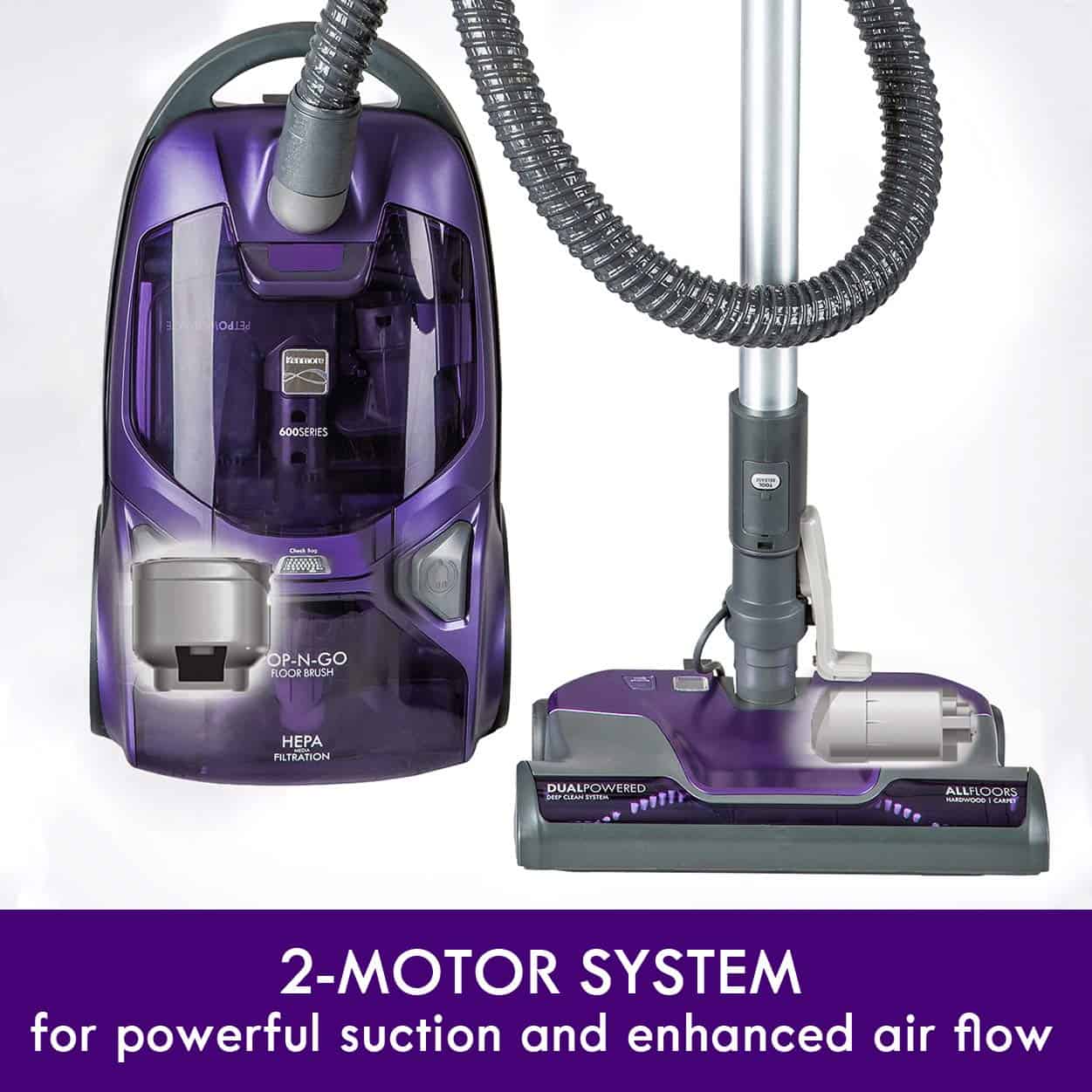 Kenmore 600 Series Friendly Lightweight Bagged Canister Vacuum with Pet PowerMate, 4 Cleaning Tools, Purple