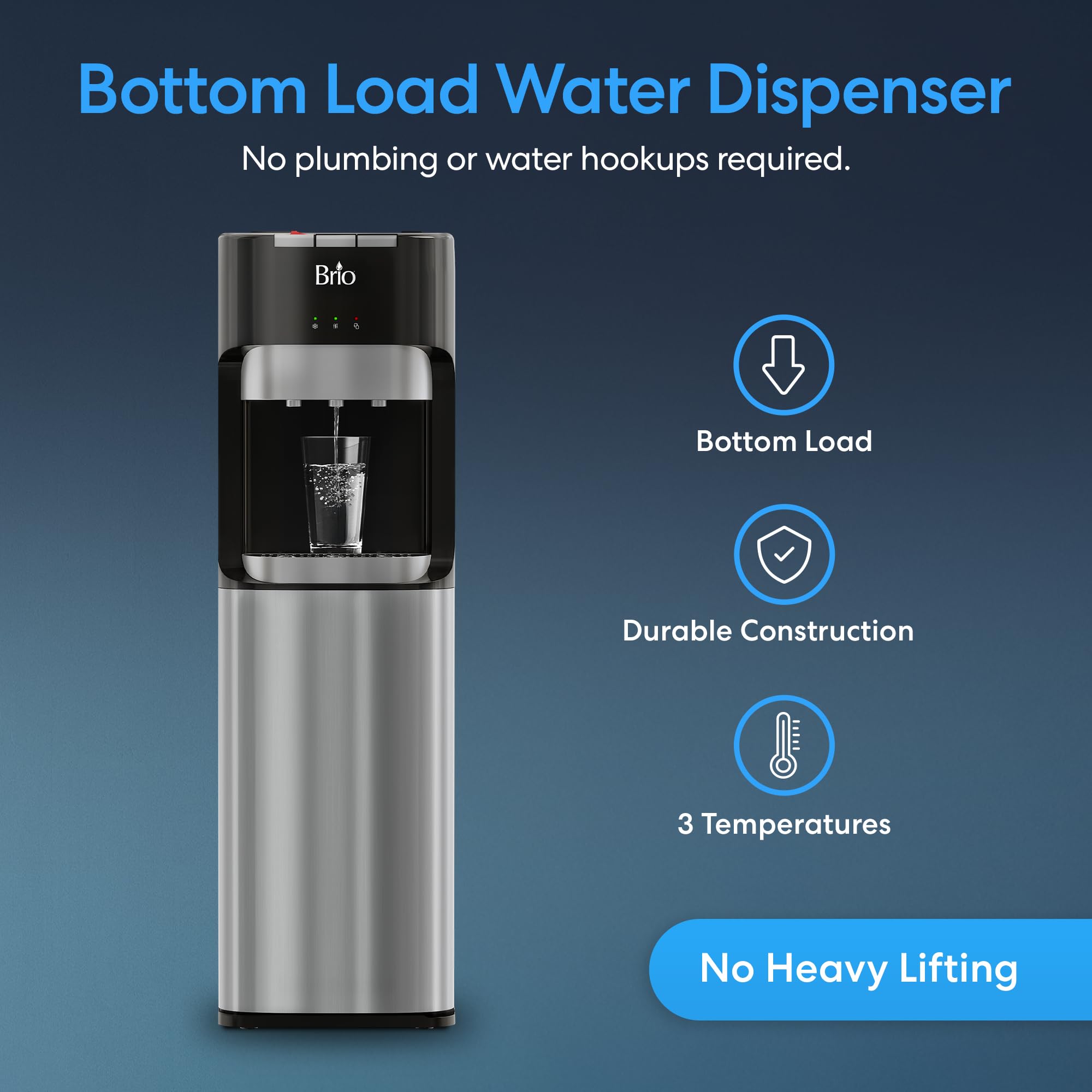 Brio Bottom Loading Water Cooler Dispenser for 5 Gallon Bottles - 3 Temperatures, Stainless Steel - Image 9