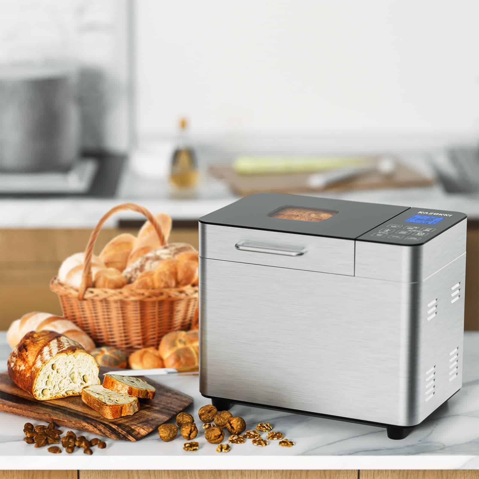 Razorri Bread Maker Machine Stainless Steel UL Certified, Nonstick Bread Pan, 3 Crust Colors and 3 Loaf Sizes