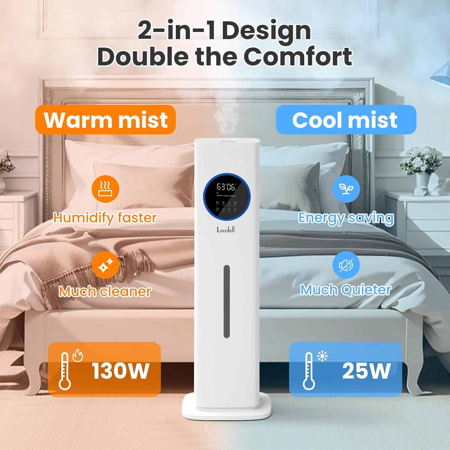 Warm and Cool Mist Humidifiers for Bedroom Home, 2.1gal Quiet Humidifier