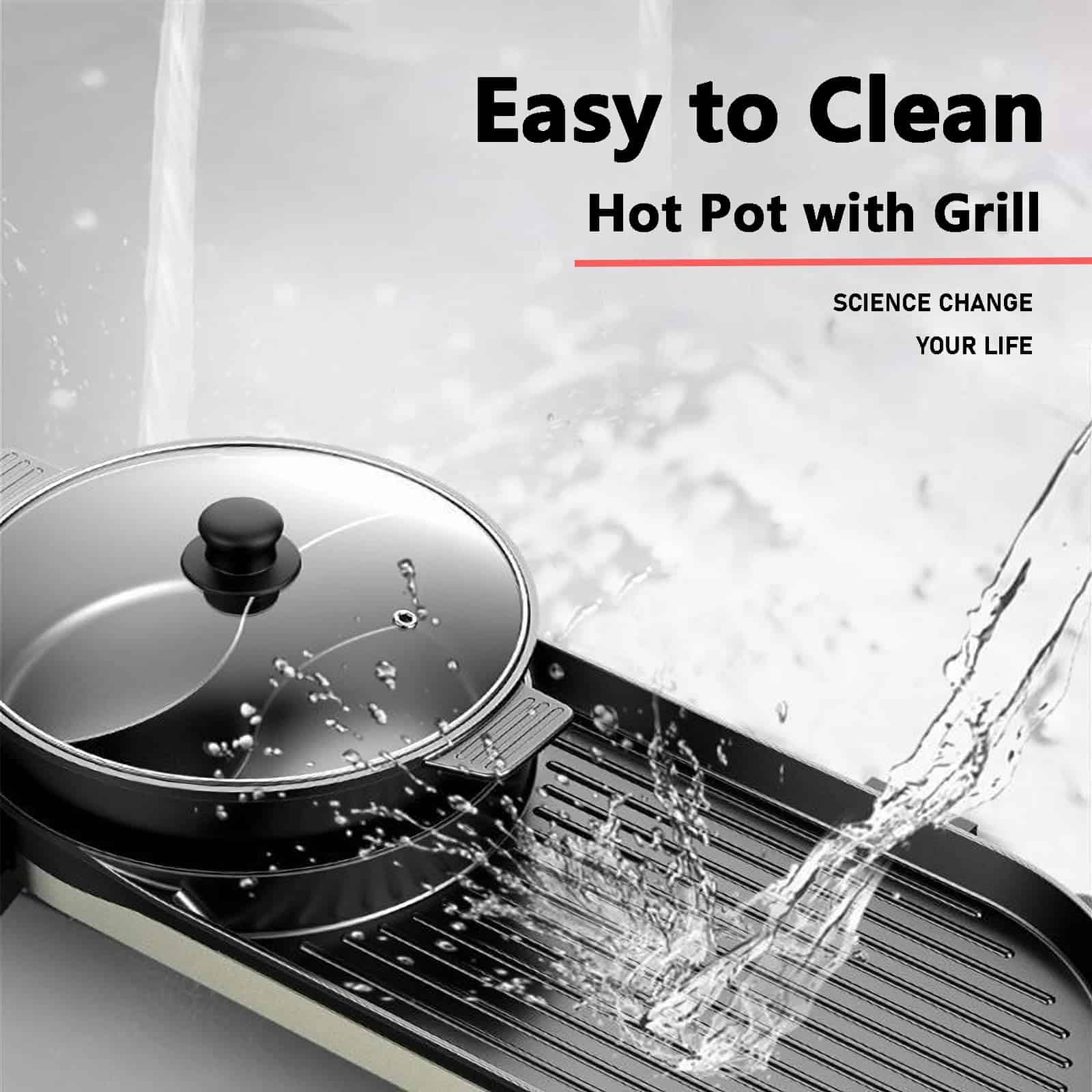 GOOTRIMY Hot Pot with Grill, Electric Hot Pot 2 in 1 Shabu Shabu Hot Pot Korean BBQ Grill, Large Capacity Baking Tray