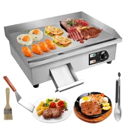 PROMOTOR 22" Electric Countertop Flat Top Griddle 1600W 110V Non-Stick Commercial Restaurant Teppanyaki Grill Stainless Steel