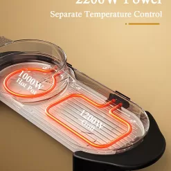 GOOTRIMY Hot Pot with Grill, Electric Hot Pot 2 in 1 Shabu Shabu Hot Pot Korean BBQ Grill, Large Capacity Baking Tray
