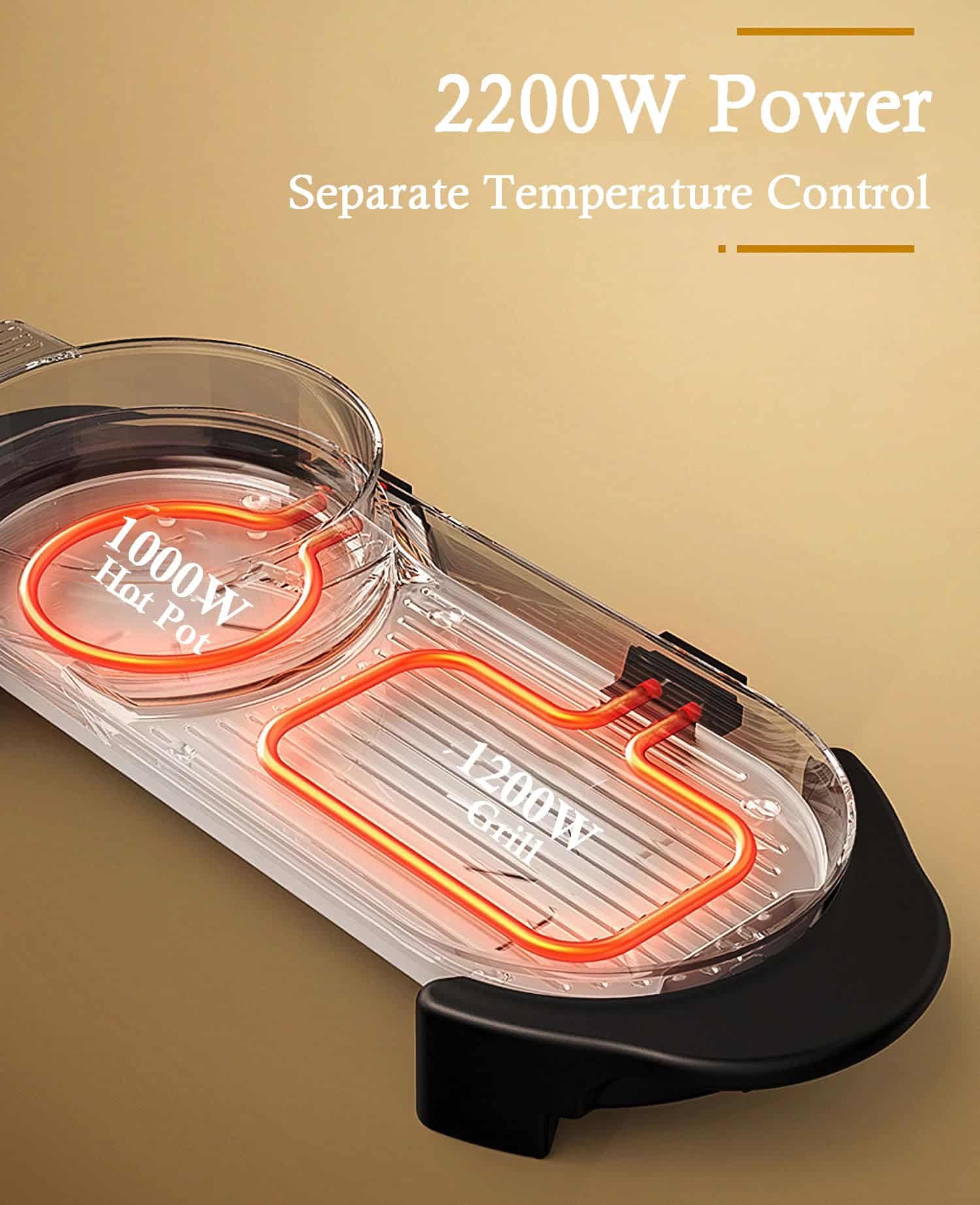 GOOTRIMY Hot Pot with Grill, Electric Hot Pot 2 in 1 Shabu Shabu Hot Pot Korean BBQ Grill, Large Capacity Baking Tray
