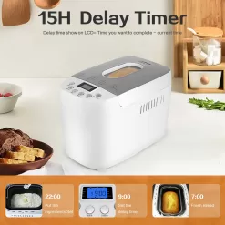 Davivy Bread Maker Machine 3LB Dough Maker,15-in-1 Automatic Bread Machine Maker with Nonstick Bowl, 850W, Silver, 3.3LB