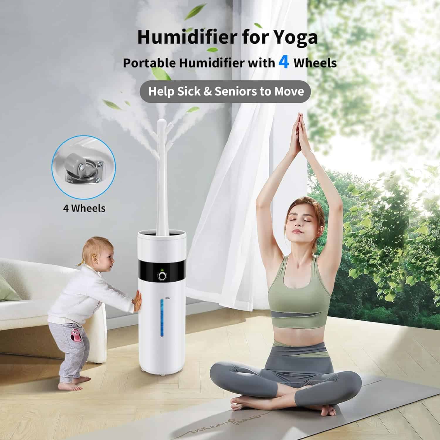 Tower Humidifiers for Large Room 1000 sq ft,Hioo 18.2L 4.81Gal Ultrasonic Topfill Cool Mist Air Humidifier