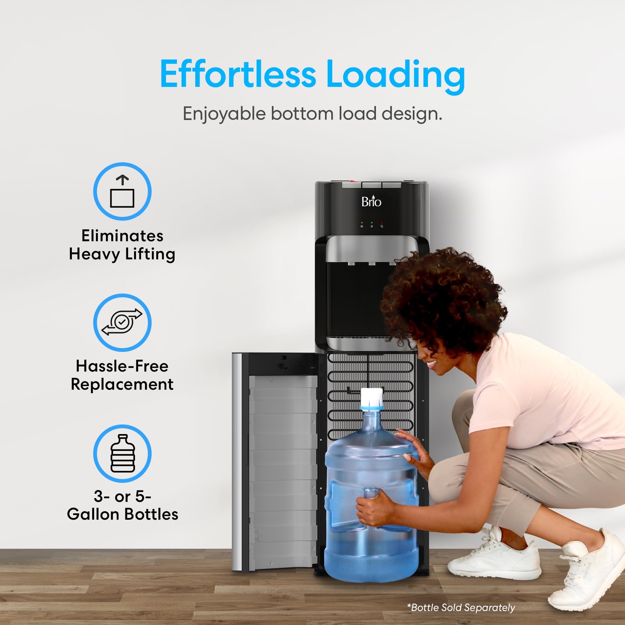 Brio Bottom Loading Water Cooler Dispenser for 5 Gallon Bottles - 3 Temperatures, Stainless Steel - Image 7
