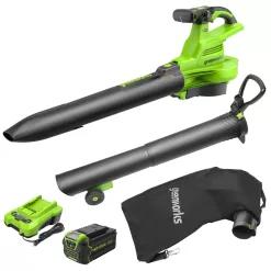 Greenworks 40V Cordless Brushless Leaf Blower / Vacuum, 5.0Ah Battery and Charger Included