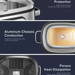 HOUSNAT 10 in 1 Programmable Cooker, 6Qt Stainless Steel, Rice Cooker, Yogurt Maker, Delay Start, Steaming Rack and Glass Lid
