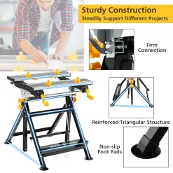 Goplus Portable Workbench, Folding Work Table w/Tiltable Platform, 7-Level Adjustable Height