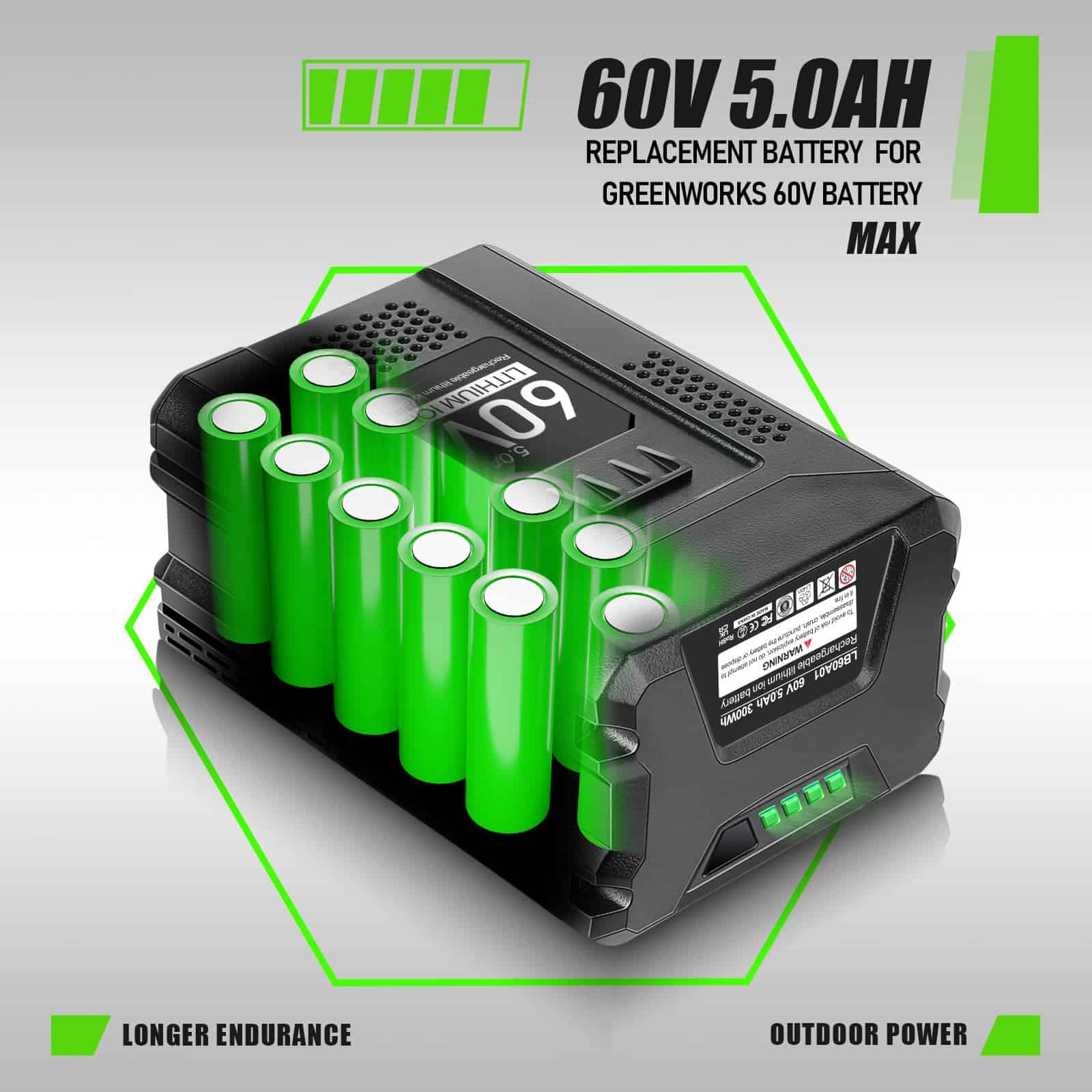 NEPOWILL 60V 5.0Ah Replacement Battery for Greenworks PRO 60V Battery Max LB60A03 LB60A02 LB60A00
