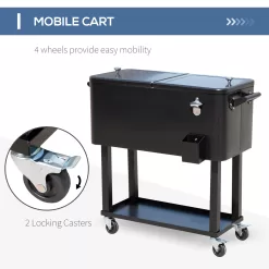 Outsunny 80 Quarts Wheeled Serving Station/Cart - Black