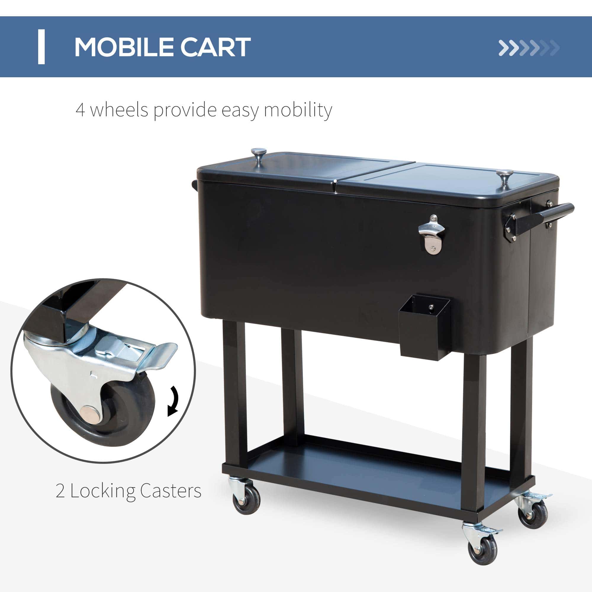 Outsunny 80 Quarts Wheeled Serving Station/Cart - Black