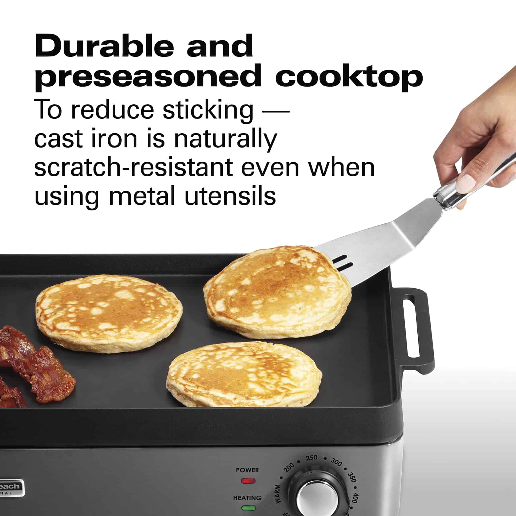 Cast Iron Indoor Electric Grill & Griddle, 10" x 16" Preseasoned Cooking Surface, Adjustable Temperature up to 450° F, Black (38560)
