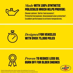 Pennzoil Platinum High Mileage Full Synthetic 10W-30 Motor Oil for Vehicles Over 75K Miles (5-Quart, Case of 3)