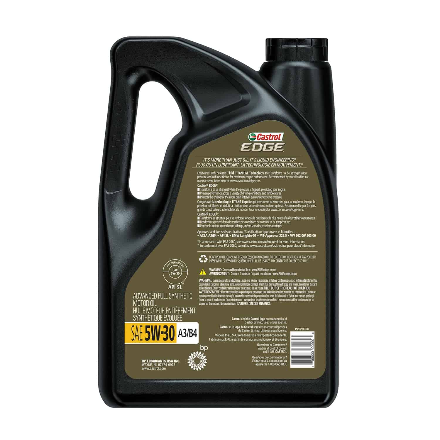 Castrol Edge Euro 5W-30 A3/B4 European Advanced Full Synthetic Motor Oil, 5 Quarts, Pack of 3