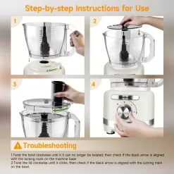 Homtone 16 Cup Food Processor, French-Fry-Cutter Food Processors, 9 Functions 7 Blades, 3 Speeds, 600W, Beige