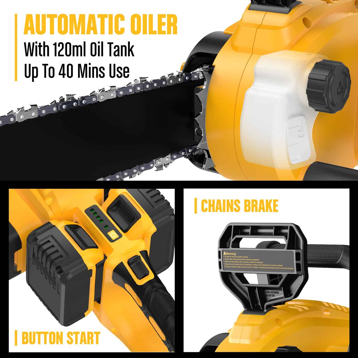 ReliaRoads 16-Inch Brushless Chainsaw, 40V(2 x 20V MAX) Cordless Battery Powered Chain Saw Compatible DeWALT Battery