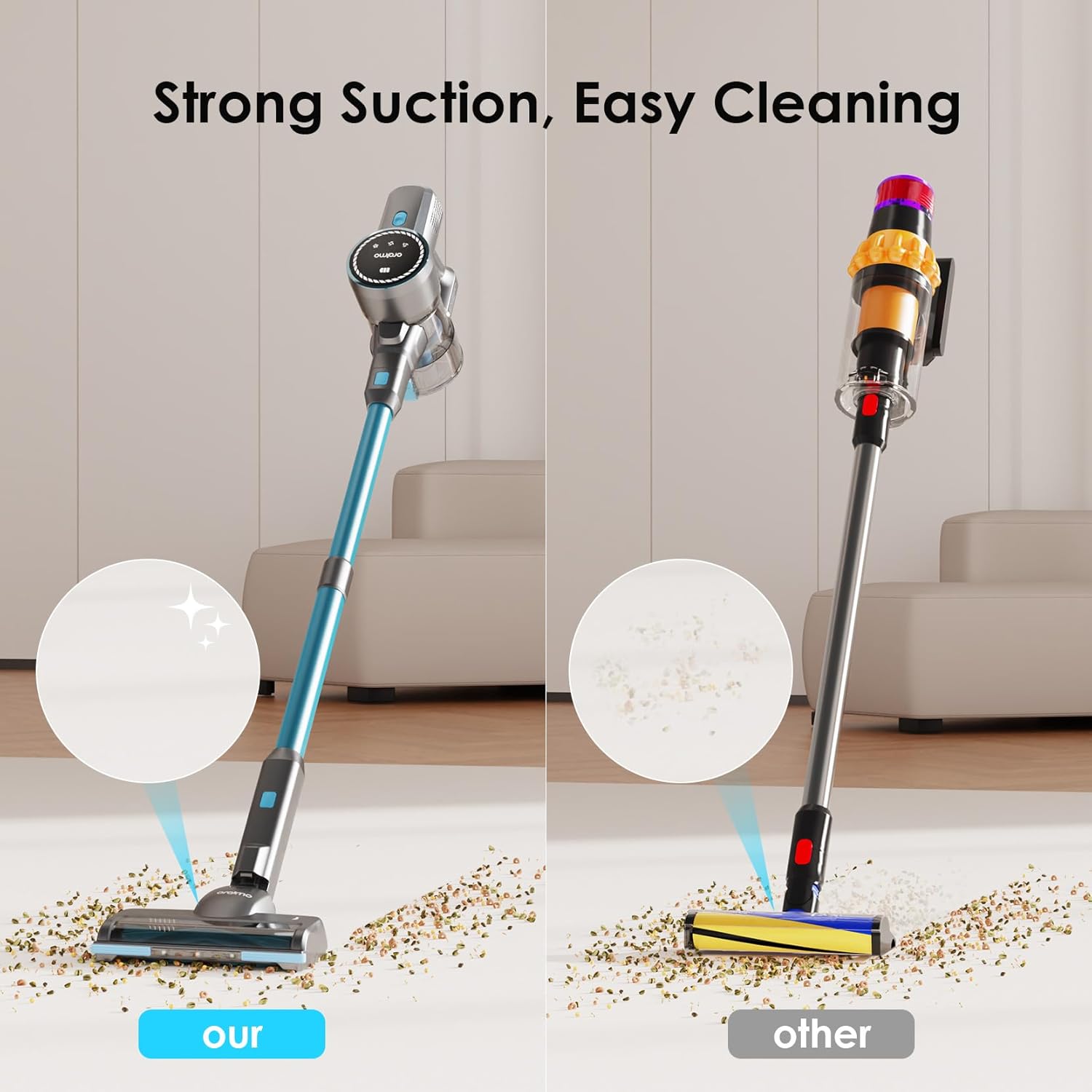 Oraimo Cordless Vacuum, 24KPA Vacuum Cleaner with 270W Brushless Motor, Stick Vacuum with Anti-entangle Floor Brush, 4 HEPA - Image 2