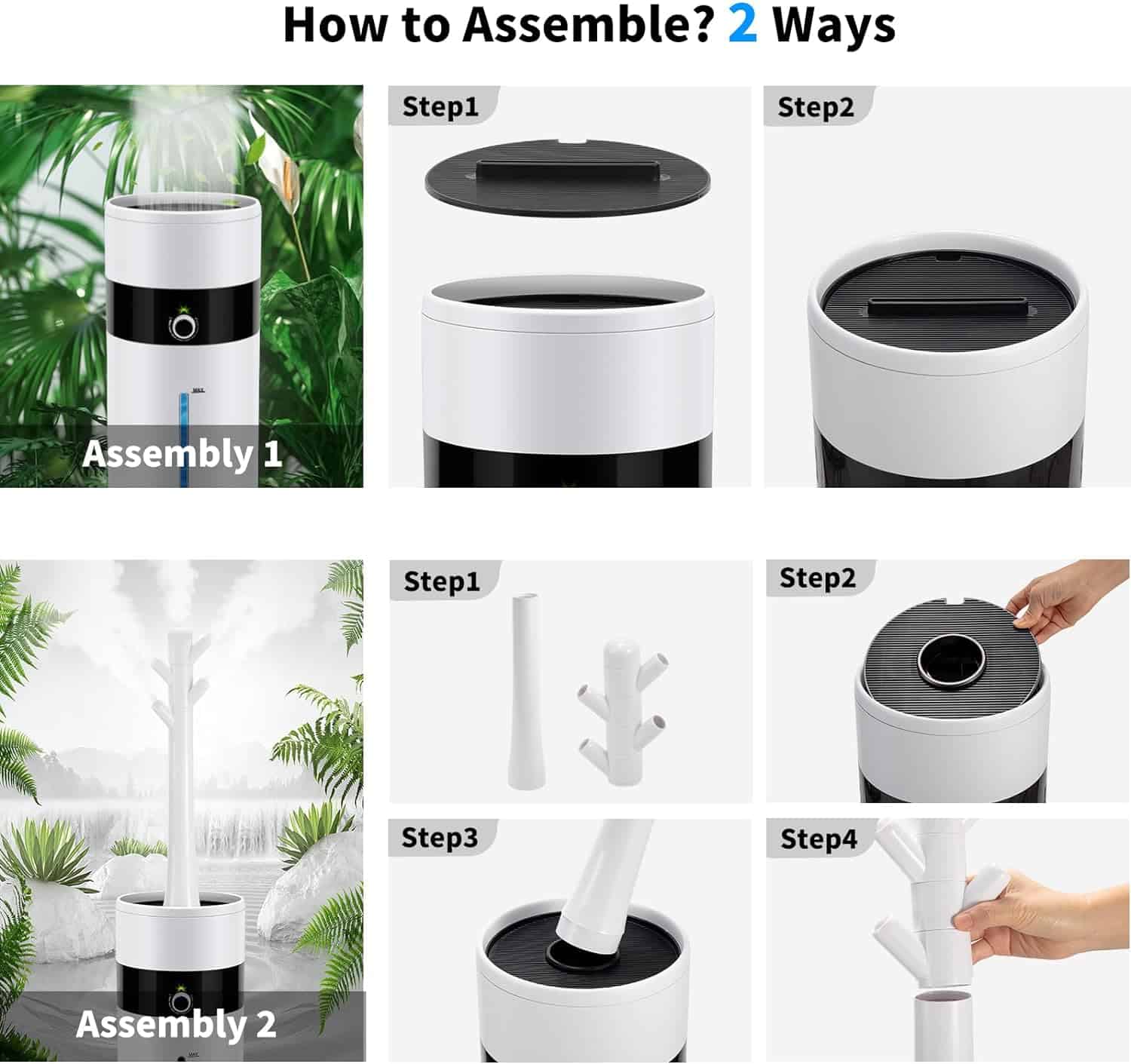 Tower Humidifiers for Large Room 1000 sq ft,Hioo 18.2L 4.81Gal Ultrasonic Topfill Cool Mist Air Humidifier